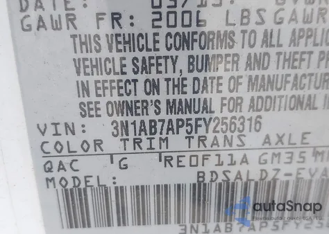 2015 Nissan Sentra Sv z USA, uszkodzony, nr VIN 3N1AB7AP5FY256316